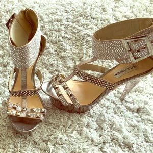Steve Madden heels..silver metallic w/ crystals